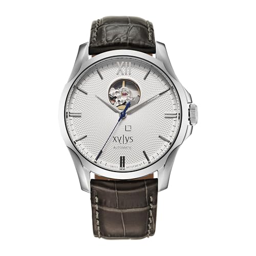 Image of Xylys Provenance Swiss Automatic Analog White Dial Grey Leather Strap Watch for Men - 40059SL01E