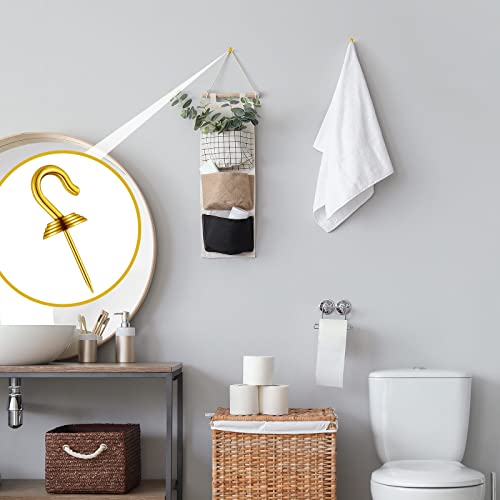 Image of Hotop 60 Pieces Push Pin Wall Hooks Metal Thumb Tack Hangers Iron Alloy Nail Decorative Picture Hooks for 20 Lbs Home Office School Party Supply (Gold)