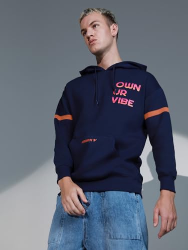 Image of Hubberholme Men Navy Blue Cotton Long Sleeves Regular Hood Sweatshirts HHMSSW23001