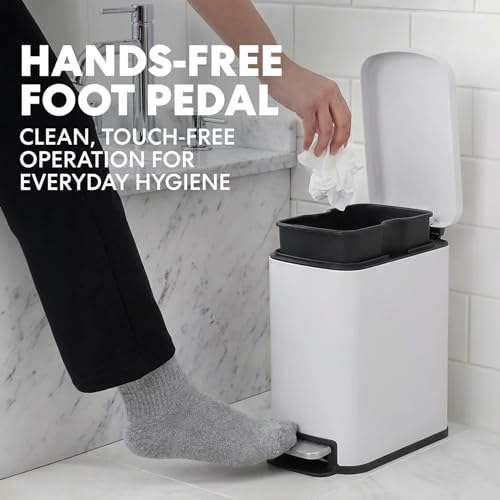 Image of SIMPLI-Magic 6L /1.6G Stainless Steel Bathroom Trash Can with Hands-Free Foot Pedal, Quiet Soft-Close Lid, Compact Space-Saving Size