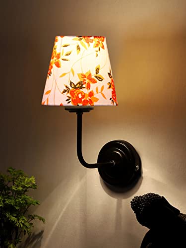 Image of Wall Sconce Wall Lamp (H-10 Inches, Orange Floral) for Living Room /Bedroom, Hall, Study, Kids Room, Home Office & Balcony Decor | Black Metal Finish, Modern Indoor Wall Night Ambient Lighting