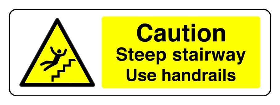 Pasamanos de precaución para uso en escaleras empinadas, señal de seguridad, aluminio de 3 mm Dibond para uso en interiores y exteriores (600 mm x 200 mm) 7 m de distancia de visión.