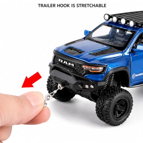 Image of 1:32 Dodge Tyrannosaurus Rex RAM 1500 TRX 6x6 Die-Cast Model Car - Alloy Pullback Toy Truck with Lights, Sounds, Openable Doors & Suspension - Collectible Toy for Kids & Car [Random Color]