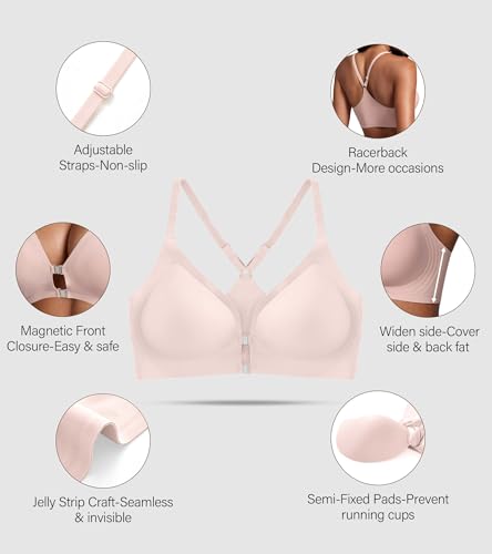 Image of DEANGELMON Front Closure Bras for Women Racerback Bra No Underwire Seamless Push Up T-Shirts Bras Supportive Womens Bralettes
