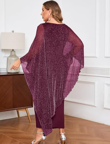 Image of ZOMVA Plus Size Elegant Formal Dress Long Cape Overlay Wedding Guest Formal Cocktail Mother of Bride Outfit