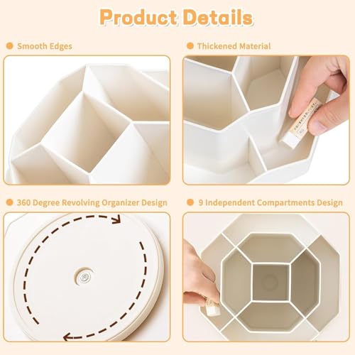 Image of AccuPrints Sumiko Sumiko Pencil Pen Holder for Desk,9 Slots 360 Degree Rotating Desk Organizers,Desktop Storage Stationery Supplies Organizer, Cute Pencil Cup Pot For Office, School, Home (White)