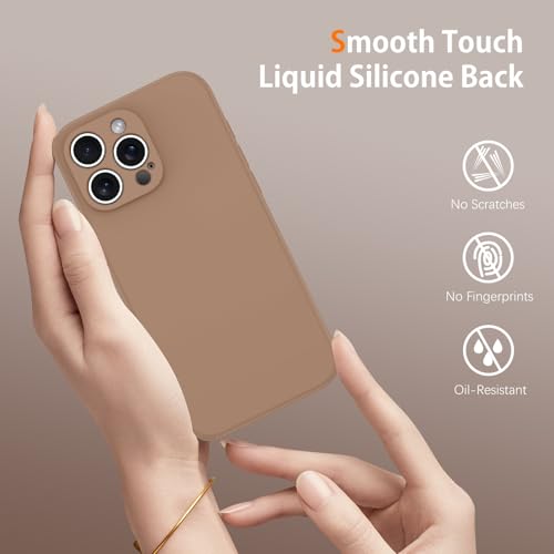 Coque silicone pour iPhone 16 Pro avec protection magnétique MagSafe et doublure marron