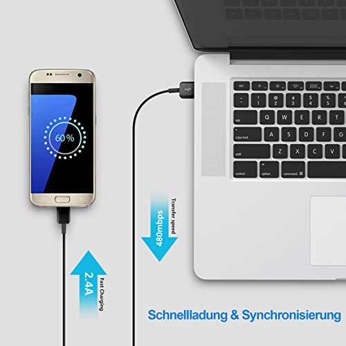 Chargeur Rapide AFC 2A - Bloc d'alimentation USB avec Câble Micro USB de 1,5 m Compatible avec Samsung Galaxy S7/S7 Edge/S6/S6 Edge/S5/S4/A6/J7/J3/Note 5/Note 4/3/LG G4/G3, Xiaomi, Redmi etc (Noir) – Image 6