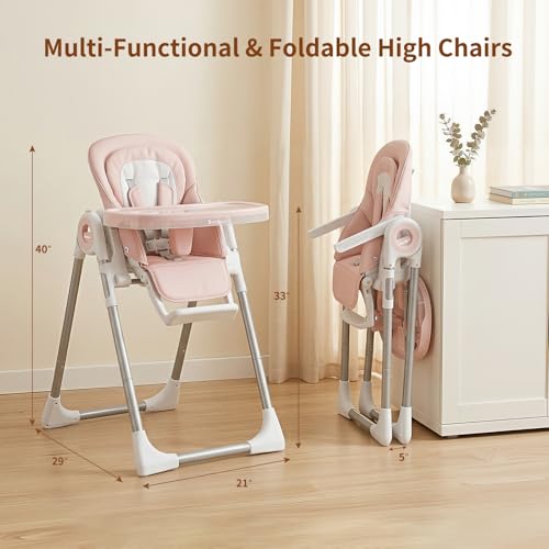 Image of Babilous Baby High Chair, 4-in-1 Foldable High Chair with Auto-Lock Wheels | Auto-Lock Wheels for Safe, Adjustable Comfort, Easy-Clean PU Seat, Infant Feeding, High Chair for Babies and Toddlers