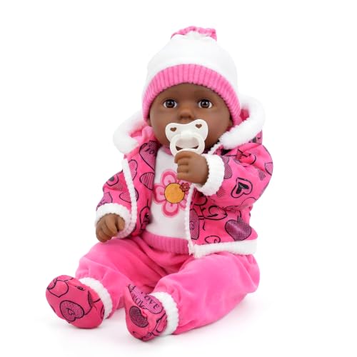 BiBi Doll 20 Black Ethnic Baby Girl Doll - Large Lifelike Size Soft Body with Dummy & Sounds in Pink & White Outfit Toy for Boys & Girls Aged 18 Months+