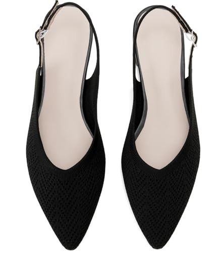 Slingback Ballet Flats for Women Pointed Toe Adjustable Buckle Strap Flats Comfortable Dressy Flats for Work & Party Knit Slip On Shoes2