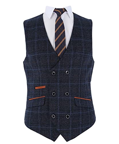 Chaqueta de tweed a cuadros para hombre, chaleco y pantalones, ajuste a medida, color azul marino, se vende por separado, Solo chaleco, azul marino, 46