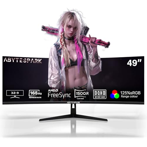 Image of 49 Inch Curved Ultra Wide Gaming Monitor, 5K (5210x1440P), 144Hz /165Hz 1500R, 32:9 127% sRGB, FreeSync, Height Adjustable Screen Monitor, HDMI 2.1 And DP 1.4, Supports Wall Mounted Installation