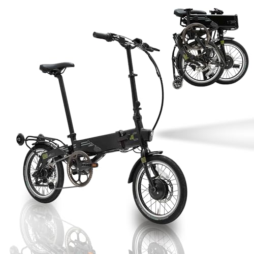 Flebi Bicicleta Eléctrica Plegable 16' Supra 4.0 con Autonomía 70 km y Batería Extraíble 10.4Ah/374Wh + 3 Velocidades - E-Bike Urbana Unisex | Bici Eléctrica Adultos Compacta y Ligera - Color Negro