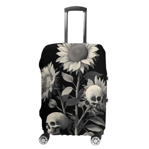 Skull Sunflowers Goth Creepy Grunge Luggage Covers Washable Travel Suitcase Cover Elastic Baggage Protector