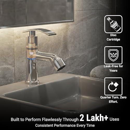 Image of GLOXY Premium Deck Mount Pillar Tap for Bathroom with Chrome Finished Delight Lever - Single Lever Wash Basin Tap for Bathroom, Gardens & Kitchen Sinks - 10 Years Warranty