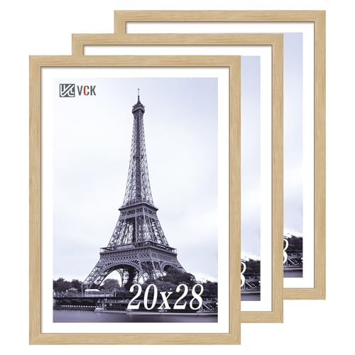 Image of VCK 20x28 Poster Frame Solid Wood Natural 3 Pack Picture Frames 20 x 28 Inches with Wall Mounting Hanging