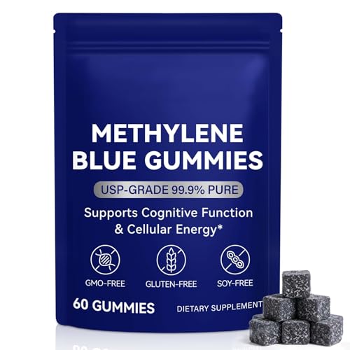 Methylene Blue Gummies 60 Count - 5mg of Methylene Blue Per Gummy 99.9% Pure - Supports Cognitive Function Mental Focus & Cellular Energy - Antioxidant Support Vegan Non GMO