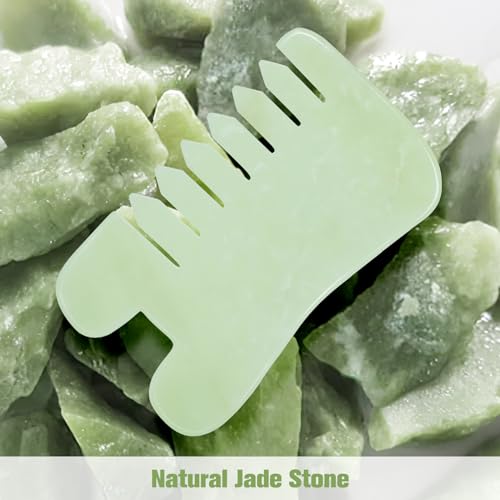 Image of Jade Stone Gua Sha Massage Tool Set Larger Guasha Board with Handle, Muscle Scraping Massage Tools, Guasha Scraping Scalp Comb, Acupuncture Tools for Relaxation Lymphatic Drainage Valentine's Day Gift