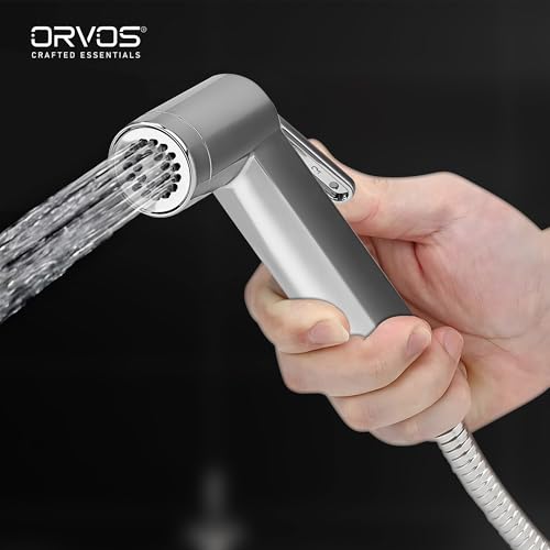 Image of Orvos Health Faucet, Touch Clean nozzles, ABS Outer Body with Brass pin, with 1 to 1.2 Meter extendable SS 304 Shower Hose and wall Hook, Jet Spray for high end Luxury Toilets