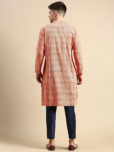 Image of Men's Black Art Silk Regular Fit Ethnic Motifs Kurta | Indian Kurta | Festive Ethnic Kurta with Embroidered Packet