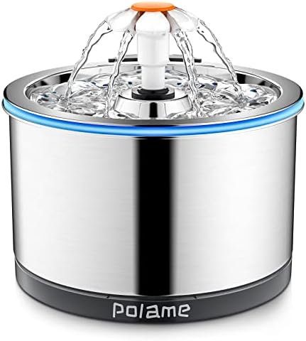 POLAME Automatic Water Fountain for Cats Inside, Ultra-Quiet Pet Fountain Dog Water Dispenser with 1 Cat Waterer Filter for Cats, Small Dogs, Stainless Steel