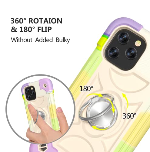 Image of MARKILL Compatible with iPhone with Built-in 360Rotating Ring Stand, Military Grade Drop Protection Full Body Rugged Heavy Duty Case Durable Cover (Rainbow White, iPhone 12 /12Pro 6.1 inch)