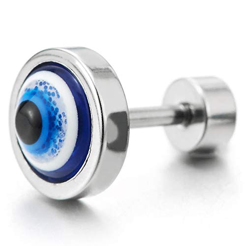 Mens Womens Stainless Steel Evil Eye Circle Stud Earrings with Resin, Screw Back, 2pcs2