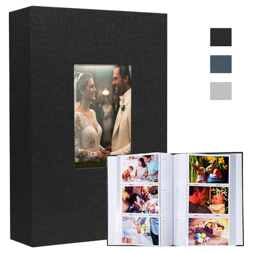 Album photo de 15,2 x 10,2 cm avec 450 pochettes, couverture en lin avec espaces mémo, album photo de grande capacité avec fenêtre pour photos, album pour...