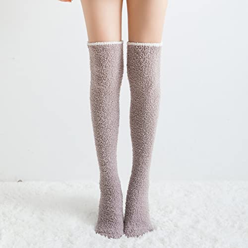 Winter Home Warm Solid Warm Socks High Socks Thigh-High Knee Fuzzy Women's Socks Extra Wide Socks For Women, Khaki, One Size #TOP7