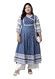 Yash Gallery Damen Cotton Slub Printed Angrakha Kurta für Damen (Blau)