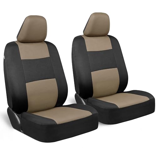 Image of BDK PolyPro 2-Pack Front Car Seat Covers Set in Beige /Black - Front Seat Covers for Cars Trucks Vans SUVs Sedans, Easy to Install Front Car Seat Cover Protection, Universal Fit Car Accessories
