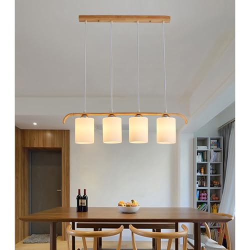 Lámparas colgantes de 4 luces en madera noble y vidrio soplado blanco 4