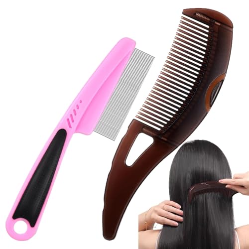 Genérico Peine anticaspas, peine para piojos/pulgas de dientes finos de acero inoxidable, cepillo para el pelo con botón de dientes huecos anchos, para el cuidado del masaje del cuero cabelludo