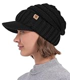 Creekstone Beanie Hüte für Damen Herren Fleece gefütterte Wintermützen Frauen Slouchy Beanies Fleece gefütterte Beanie mit Krempe Visier (DE/NL/SE/PL, Alphanumerisch, Einheitsgröße, Schwarz)