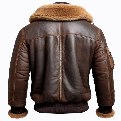 The Next Men Aviator Lapel Fur Leather Jacket Casual Bomber Coat Front Pockets Aviation Genuine Leather Jackets2