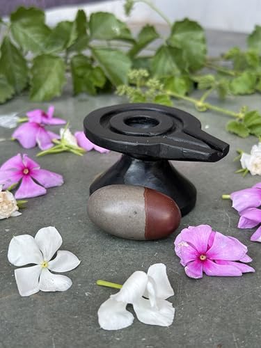 Image of Shivam VASTU AKAL 1.5 inch Original Narmadeshwar Narmada Shivling with 3 inch Narmada Stone Yoni Base Jaladhari (Mahamratunjay Shivling, Black Damtu Jaladhari)