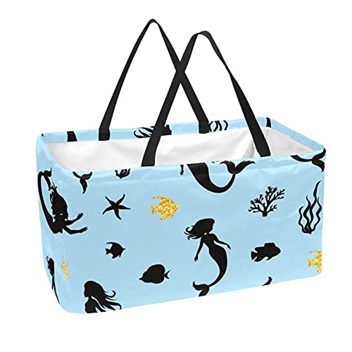 Grand panier de courses réutilisable pliable bleu océan et sac de marché durable lavable - 2