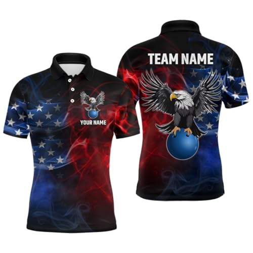 Custom American Bowling Shirts Men Women Eagle Polo & 1/4 Zip Bowling Team Jersey Bowling Shirt with Name