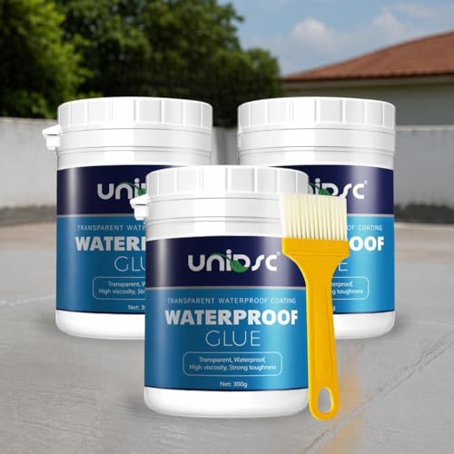 Image of UNIDSC Transparent Waterproof Glue with Brush, 300 gm Pack of 3 Transparent Glue for Roof Leakage, Crack Seal, Water Leakage Solution, Waterproofing for Pipe, Wall, Tiles