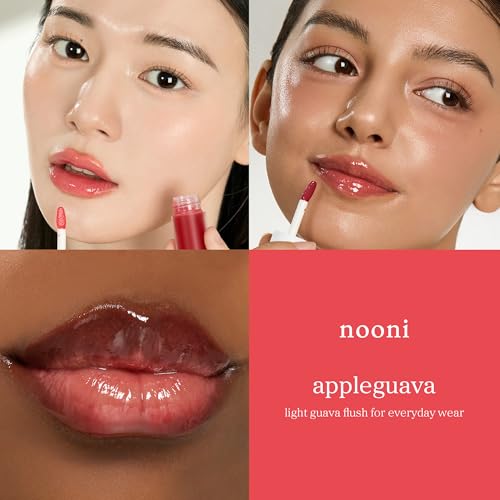 Image of NOONI Korean Lip Oil - Appleguava | Long-Lasting, Moisturizing, Plumping, Revitalizing for Dry Lips, Waterproof, No Peel Off, Korean Tint, Hydrating Lip Stain, Nourishing Crystal Clear, 0.12 FL Oz