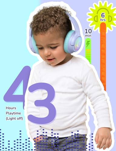 iClever Kids Headphones Wireless with LED Lights, BTH18 Safe Volume 74/85dBA, 43H Playtime, Stereo Sound, Type-C, AUX Cable - Image 4