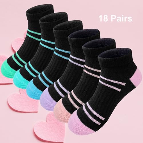 Bemeol Girls Socks 18 Pairs Kids Ankle Socks for Girls Low Cut Athletic Sock3