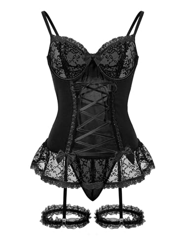Sexy Rave Mesh Corset Ruffle Lace Up Underwire Sheer Garter Belt ...