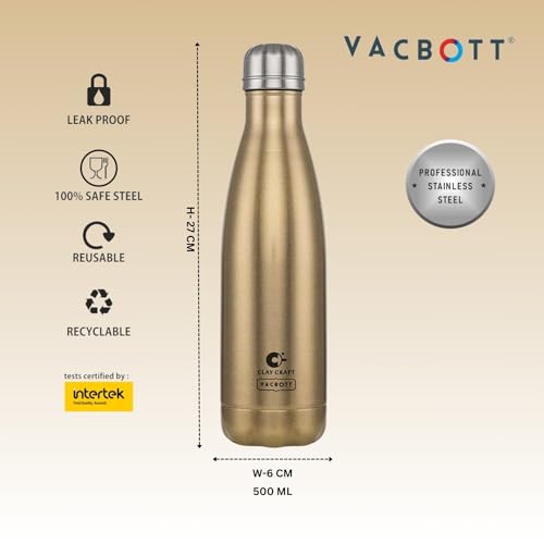 Image of Clay Craft Vacbott Stark Sparkle Double Walled|18 Hours Hot and 24 Hours| Cold Water Bottle Vacuum Insulated Flask Bottle|500 ml,3 Piece, Water Bottles for School, Home, Gym, Leakproof