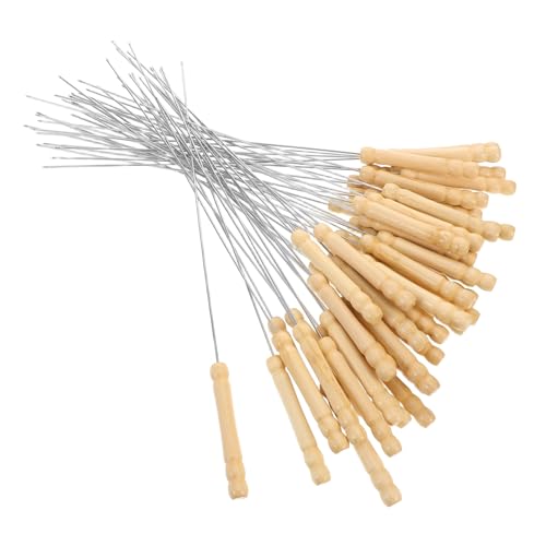 Toddmomy 50pcs Stainless Steel Kebab Skewers Extra Long Heavy Duty Bbq Sticks with Cool Wooden Handle for Grilling Meat Lamb and Vegetables Camping Cooking Tools