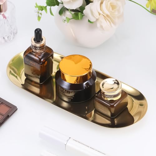 2Pcs Decorative Tray, Stainless Steel Gold Tray, Jewellery vanity perfume Trays, Gold Bathroom Accessories Polished Finish, Oval Elegant Small Trays Decorative for Jewellery Desserts Snack Coffee - Cosy Home Interiors 2Pcs Decorative Tray, Stainless Steel Gold Tray, Jewellery vanity perfume Trays, Gold Bathroom Accessories Polished Finish, Oval Elegant Small Trays Decorative for Jewellery Desserts Snack Coffee - Image 6
