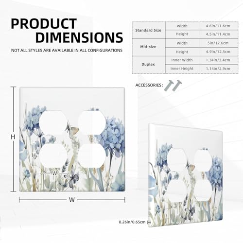 JOOJIAO Decorative Outlet Covers Rustic Blue Floral Hydrangea Watercolor Wildflower 2 Gang Light Switch Cover Plate Double Duplex Wall Plates for Electrical Outlets Switch Plate Covers for Home Decor by JOOJIAO - Used condition - Image 5