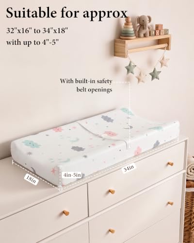 Image of Yoofoss 2-Pack Diaper Changing Pad Cover for Boys Girls 32x16 (Grey+Cloud)