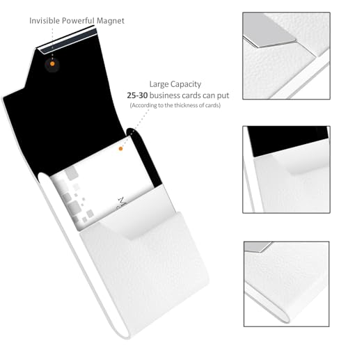 Padike Professional Business Card Holder Business Card Case Luxury PU Leather & Stainless Steel Card Holder, Credit Card Holder, Keep Business Cards in Immaculate Condition. (White)…3